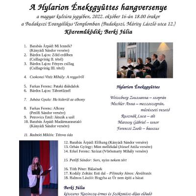 A Hylarion Énekegyüttes hangversenye a Budakeszi Evangélikus Templomban - Tóth Péter: Hálaének<br>Budakeszi
