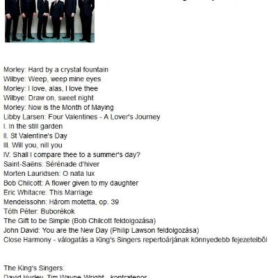 The King's Singers és az MR Gyermekkórus hangversenye - Tóth Péter: Buborékok<br>Budapest