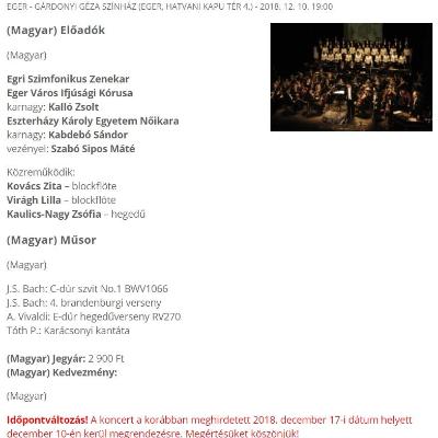 Magyar "örömhír" koncert - Tóth Péter: Karácsonyi kantáta<br>Eger