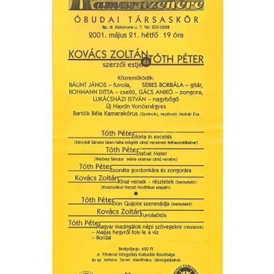 Kovács Zoltán és Tóth Péter szerzői estje 2001. május 21-én