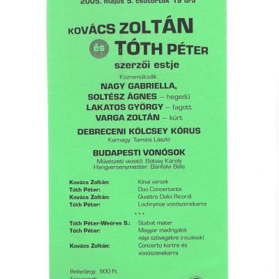 Kovács Zoltán és Tóth Péter szerzői estje 2005. május 5-én