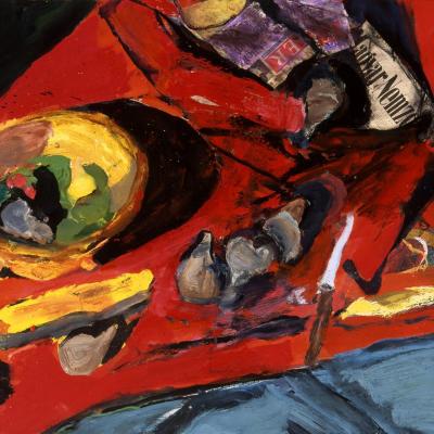 Körték vörös terítőn