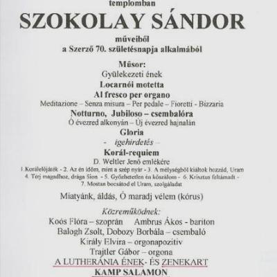 Szokolay Sándor művei a Szerző 70. születésnapja alkalmából