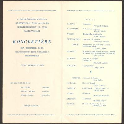 A Zeneművészeti Főiskola középiskolai énektanár- és karvezetőképző III. éves hallgatóinak koncertje