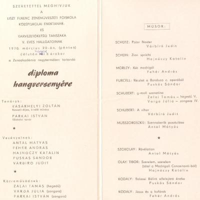 A Liszt Ferenc Zeneművészeti Főiskola középiskolai énektanár- és karvezetőképző tanszaka V. éves hallgatóinak diploma hangversenye