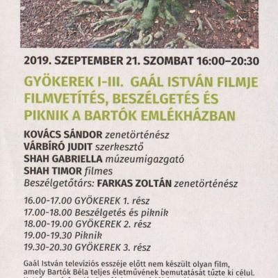 GYÖKEREK I-III. - filmvetítés, beszélgetés és piknik a Bartók emlékházban