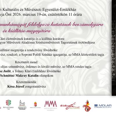 Tolnay Klári színpadi munkásságát feldolgozó kutatások beszámolója és kiállításmegnyitó