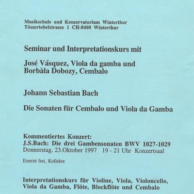 Seminar und Bach-Sonaten für Cembalo und Viola da Gamba