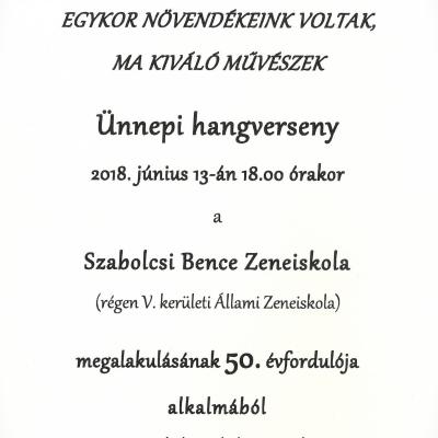 Ünnepi hangverseny a Szabocsi Bence Zeneiskola megalakulásának 50 éves évfordulója alkalmából